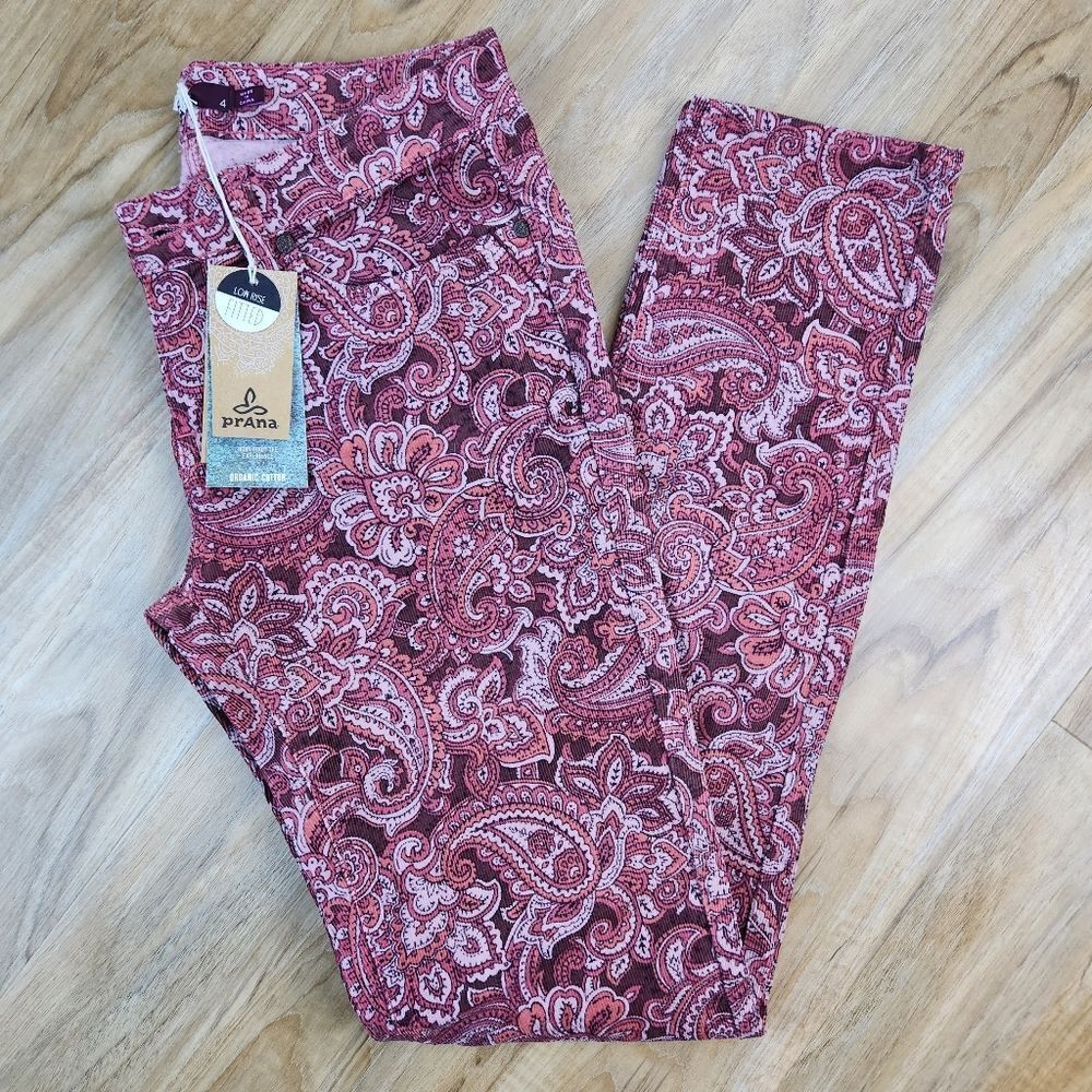 ☔️🔸️NWT Prana Rhubarb Paisley Trinity Corduroy Jeans Size 4 - Picture 2 of 15